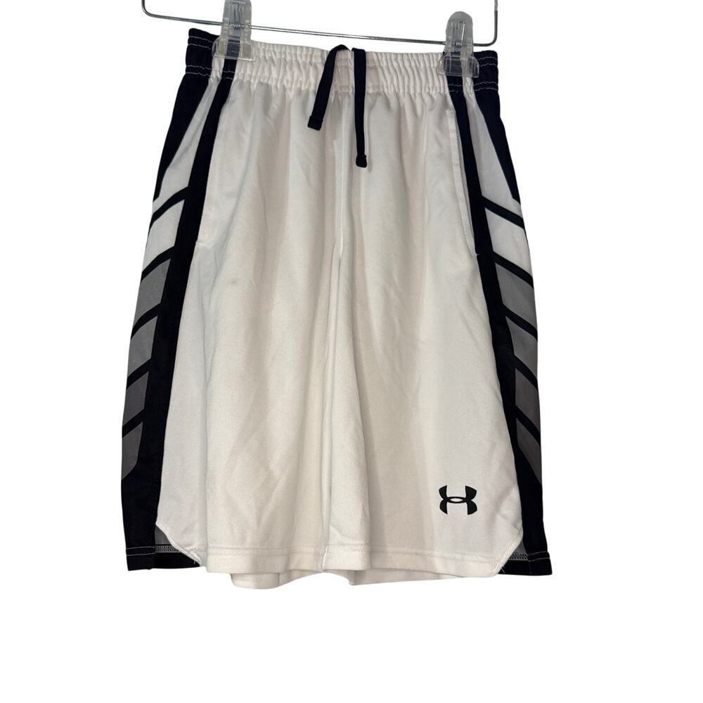 Under‎ Armour White and Black Athletic Performance Shorts Youth Medium